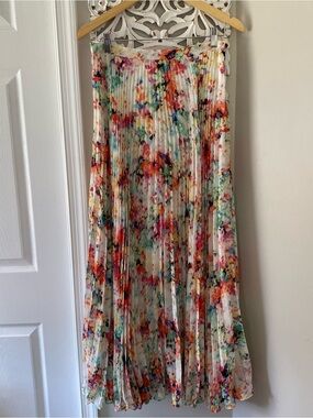Catherine Maladrino Watercolor Floral Pleated Maxi Skirt Sz 6 Fairy Ethereal
